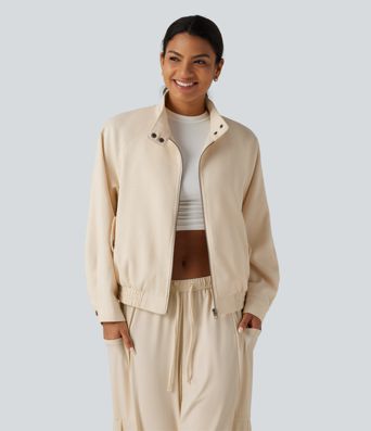 Mock Neck Long Sleeve Casual Jacket with Pockets Mock Neck Long Sleeve Casual Jacket with Pockets