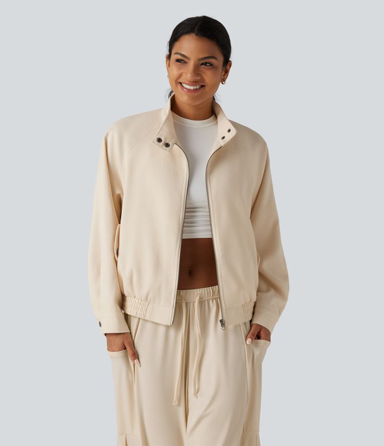 Mock Neck Long Sleeve Casual Jacket with Pockets Mock Neck Long Sleeve Casual Jacket with Pockets