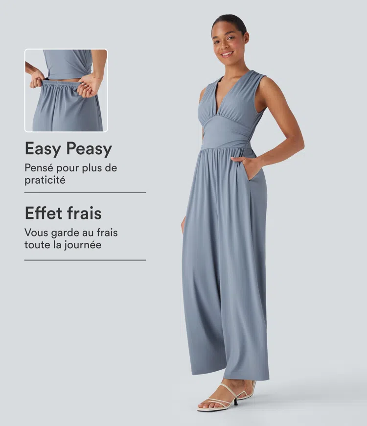 Snowflake Blue Combinaison décontractée SoftlyZero™ Airy à effet frais InstantCool à col V sans manches avec fronces, poches latérales et zip invisible, accès facile Easy Peasy / 1