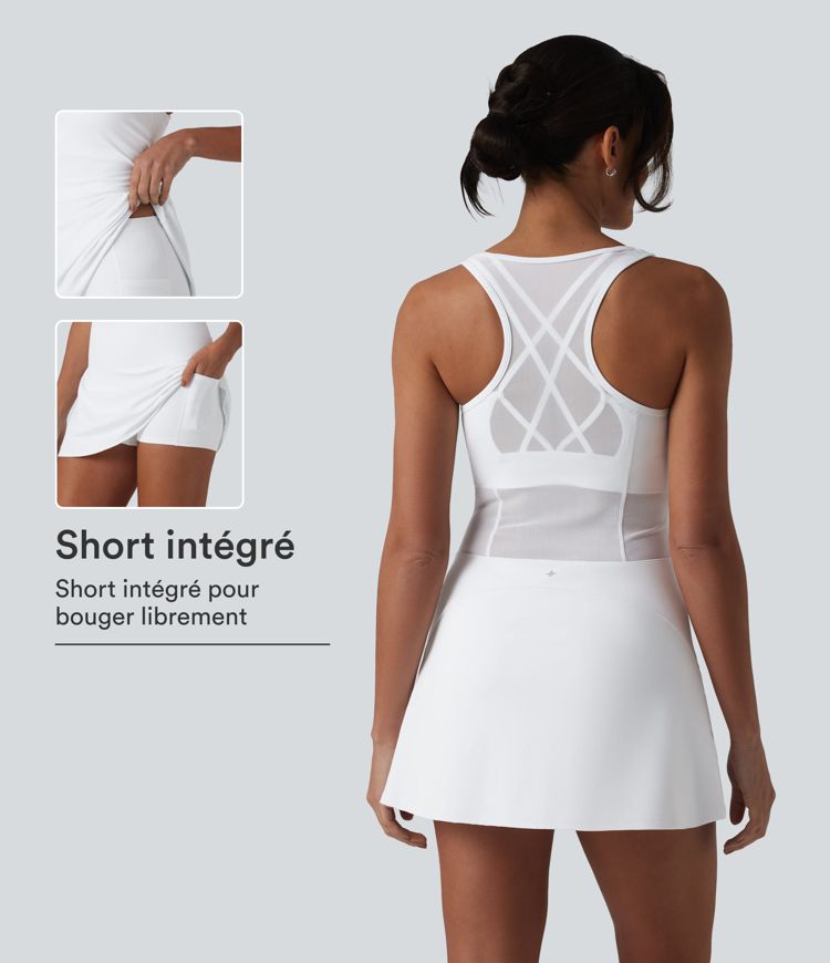SoftlyZero™ luchtige, ademende mesh met crisscross racerback, 2-delige set met ingebouwde bh, InstantCool, dans-/sportjurk met zakken SoftlyZero™ luchtige, ademende mesh met crisscross racerback, 2-delige set met ingebouwde bh, InstantCool, dans-/sportjurk met zakken