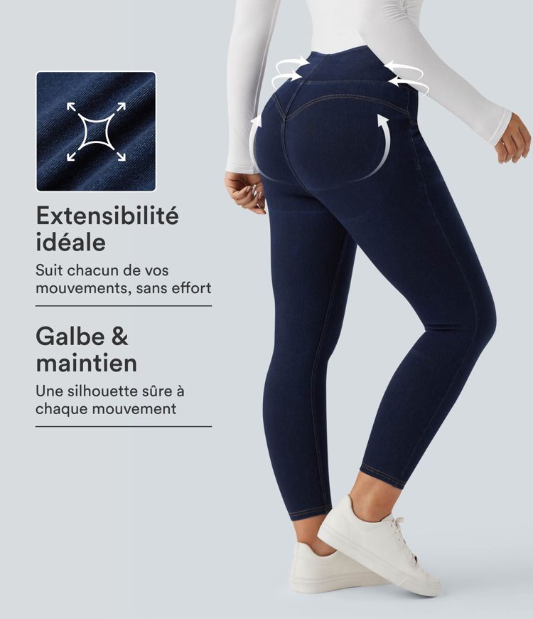 Legging 7/8 en denim gainant taille haute effet push-up Halara Flex™ avec poches Legging 7/8 en denim gainant taille haute effet push-up Halara Flex™ avec poches