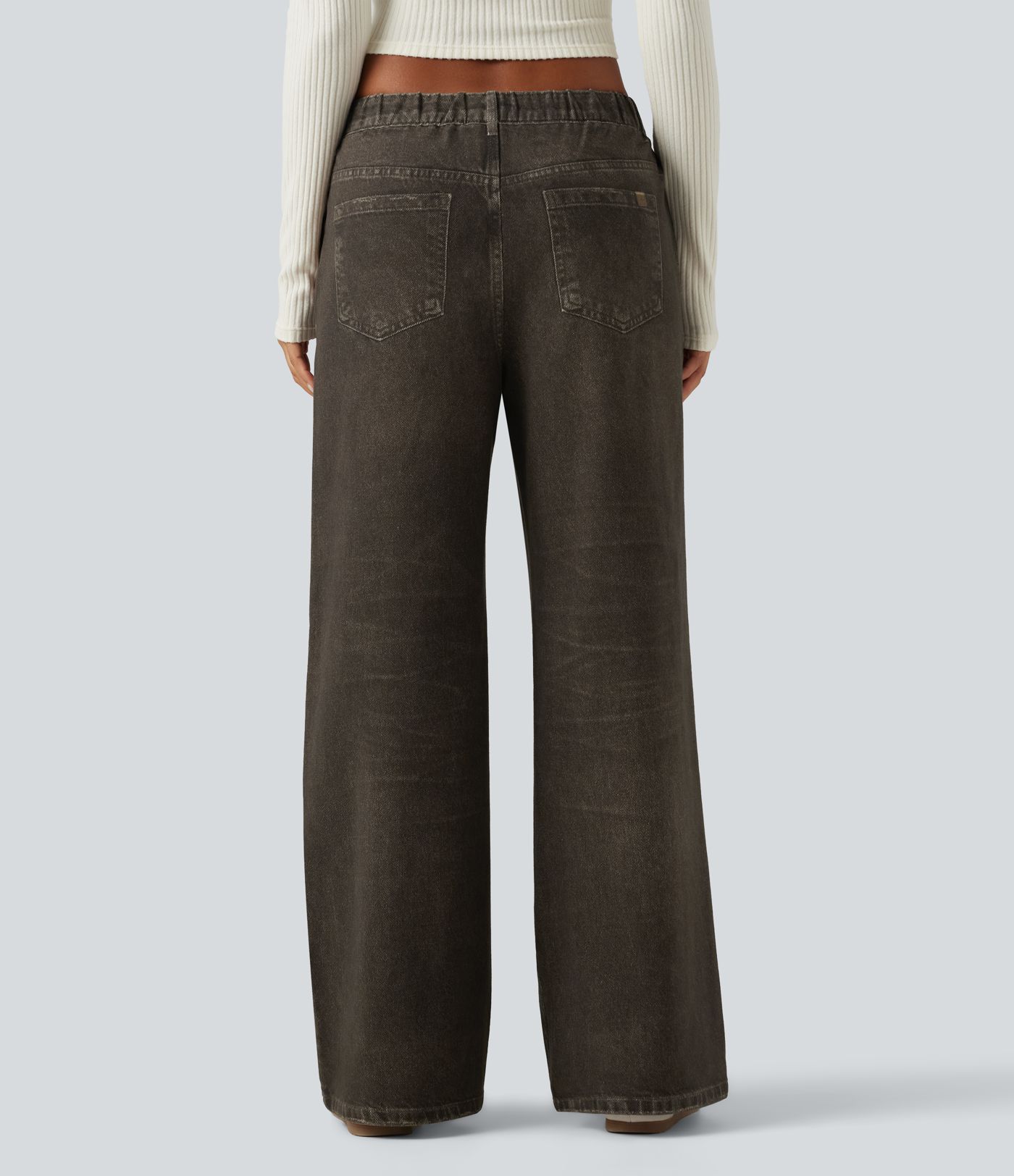 Lässige French-Terry-Jeans mit mittelhohem Bund, Seitentaschen und weitem Bein