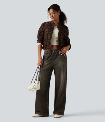 Lässige French-Terry-Jeans mit mittelhohem Bund, Seitentaschen und weitem Bein