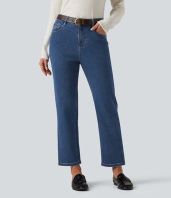 Mid Rise Straight Leg Casual Jeans with Pockets