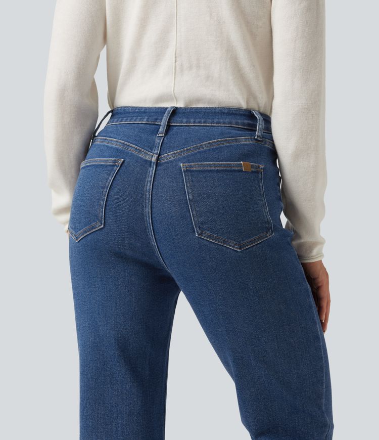 Mid Rise Straight Leg Casual Jeans with Pockets