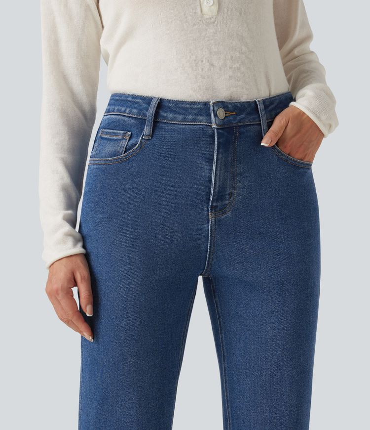 Mid Rise Straight Leg Casual Jeans with Pockets