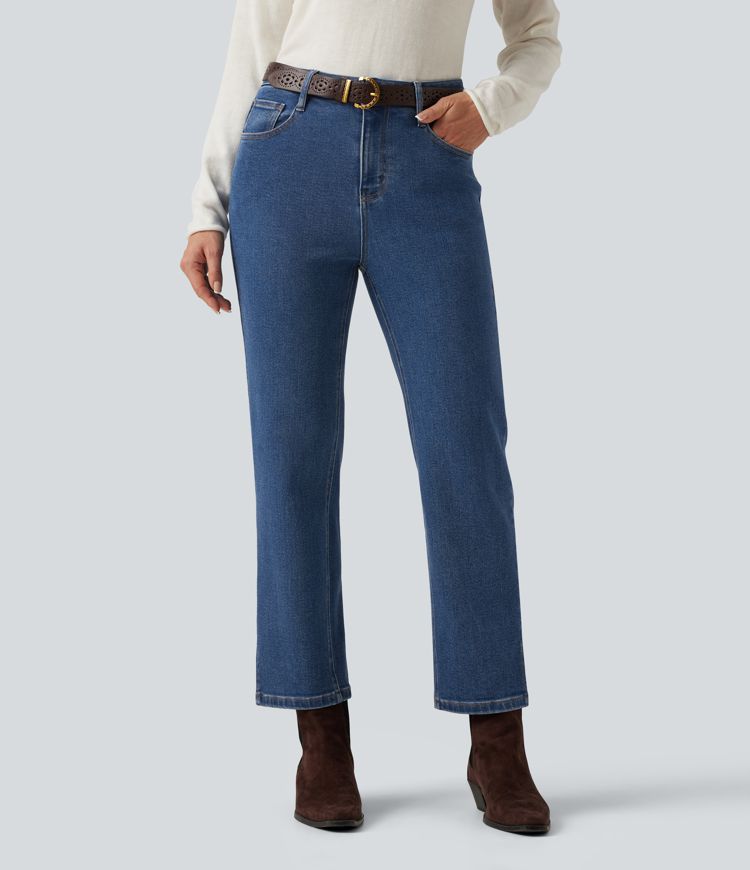 Mid Rise Straight Leg Casual Jeans with Pockets