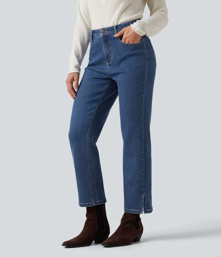 Mid Rise Straight Leg Casual Jeans with Pockets
