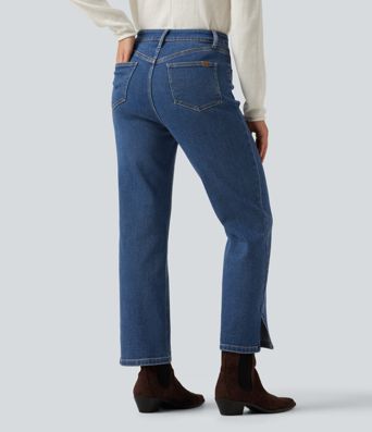 Mid Rise Straight Leg Casual Jeans with Pockets