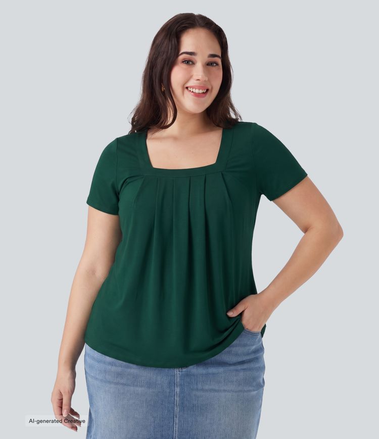 Plus Size Square Neck Short Sleeve Casual Blouse Plus Size Square Neck Short Sleeve Casual Blouse