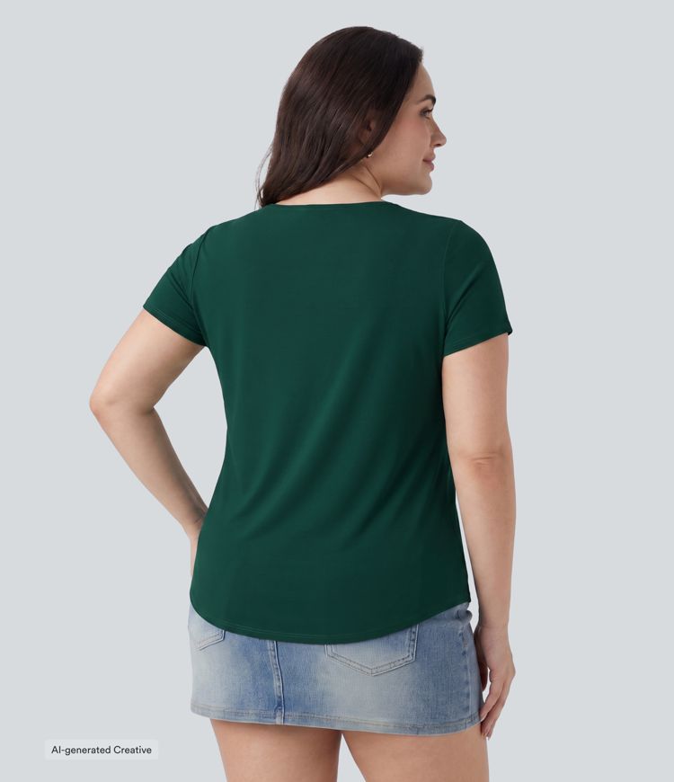 Plus Size Square Neck Short Sleeve Casual Blouse Plus Size Square Neck Short Sleeve Casual Blouse