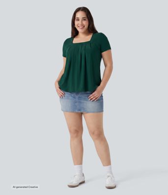 Plus Size Square Neck Short Sleeve Casual Blouse Plus Size Square Neck Short Sleeve Casual Blouse