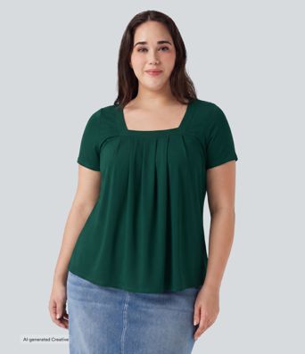 Plus Size Square Neck Short Sleeve Casual Blouse Plus Size Square Neck Short Sleeve Casual Blouse