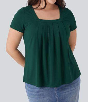 Plus Size Square Neck Short Sleeve Casual Blouse Plus Size Square Neck Short Sleeve Casual Blouse