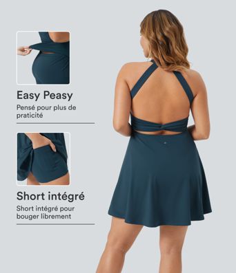 Robe longue de danse évasée à dos ouvert avec torsade grandes tailles et short intégré - Édition Easy Peasy