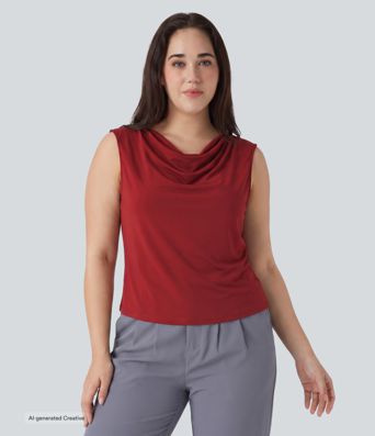 Plus Size Cowl Neck Sleeveless Work Blouse