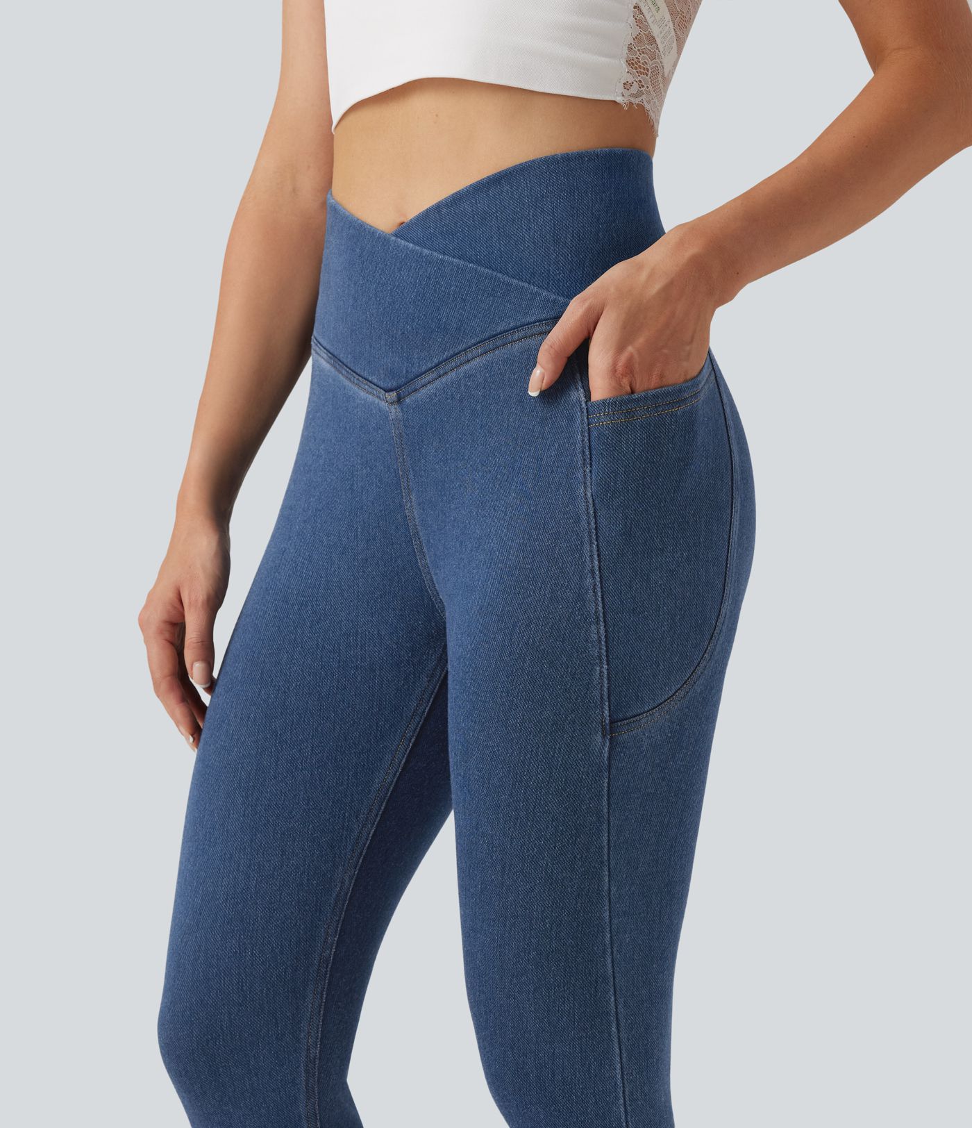 Halara Flex™ Denim Heat High Waisted Asymmetric Casual Leggings with Pockets Halara Flex™ Denim Heat High Waisted Asymmetric Casual Leggings with Pockets