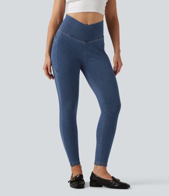 Halara Flex™ Denim Heat High Waisted Asymmetric Casual Leggings with Pockets Halara Flex™ Denim Heat High Waisted Asymmetric Casual Leggings with Pockets