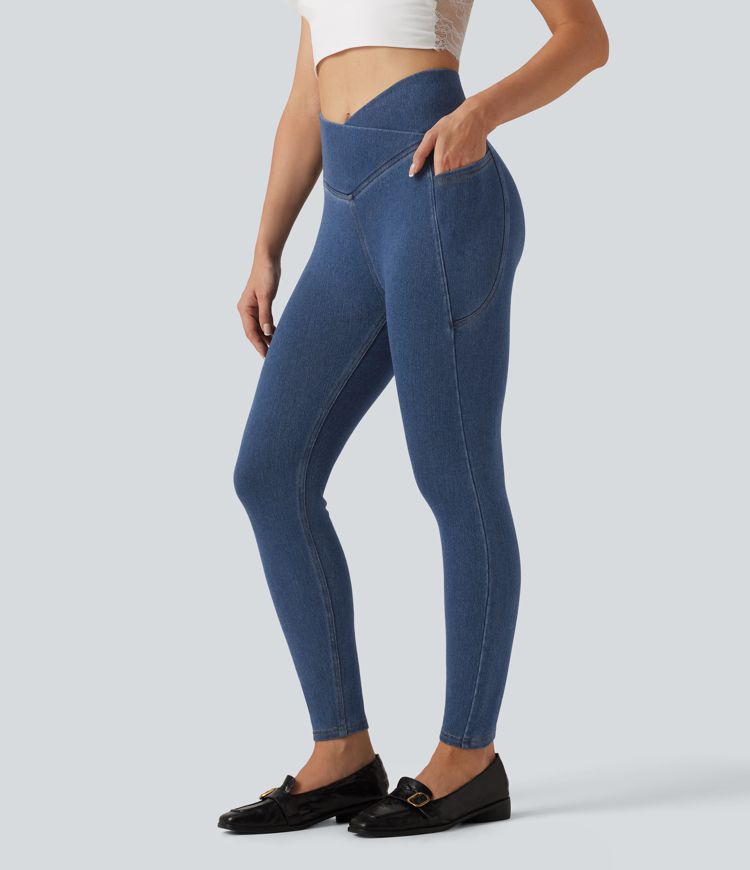 Halara Flex™ Denim Heat High Waisted Asymmetric Casual Leggings with Pockets Halara Flex™ Denim Heat High Waisted Asymmetric Casual Leggings with Pockets