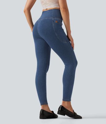 Halara Flex™ Denim Heat High Waisted Asymmetric Casual Leggings with Pockets Halara Flex™ Denim Heat High Waisted Asymmetric Casual Leggings with Pockets