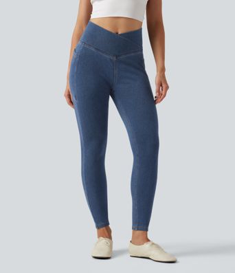 Halara Flex™ Denim Heat High Waisted Asymmetric Casual Leggings with Pockets Halara Flex™ Denim Heat High Waisted Asymmetric Casual Leggings with Pockets