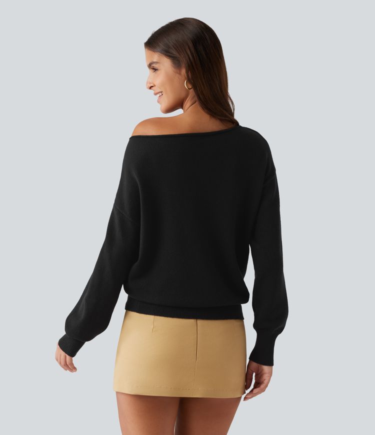 Noir Pull de bureau asymétrique une épaule à manches longues / 2