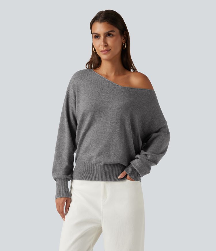 Büro-Pullover mit langen Ärmeln und One-Shoulder-Design