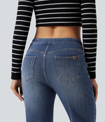 Halara Flex™ Mid Rise Asymmetric Straight Leg Casual Jeans with Pockets