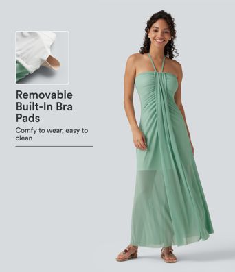 Halter Tie Back Built-in Bra Maxi Resort Dress