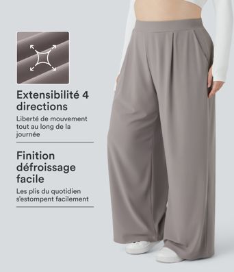 Halara Flex™ High Waisted Body Sculpt Waist-Slimming Side Pocket Wide Leg Micro Waffle Plus Size Work Pants