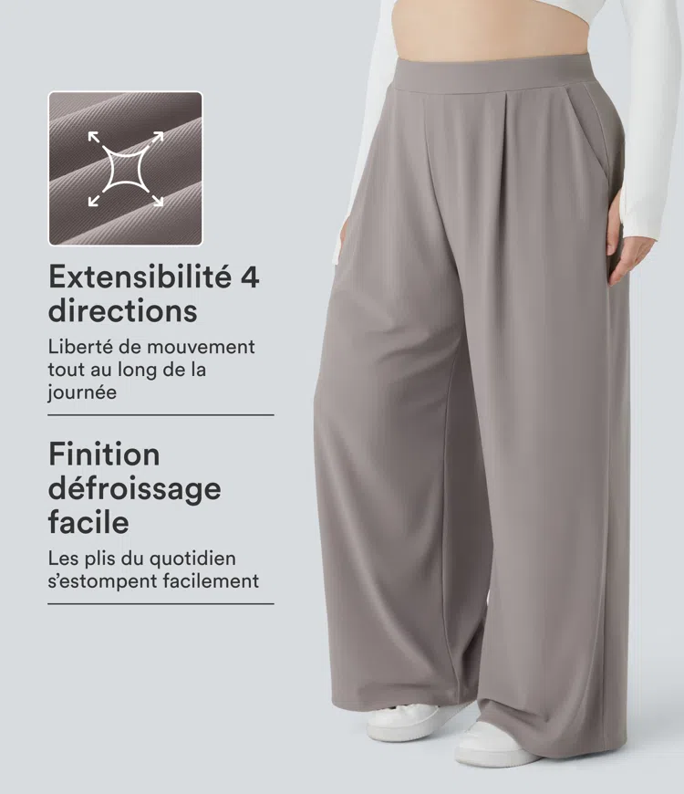 Halara Flex™ hochgeschnittene, figurformende Arbeitshose mit taillenformender Wirkung, Taschen, weitem Bein und Mikro-Waffelstruktur, in großen Größen