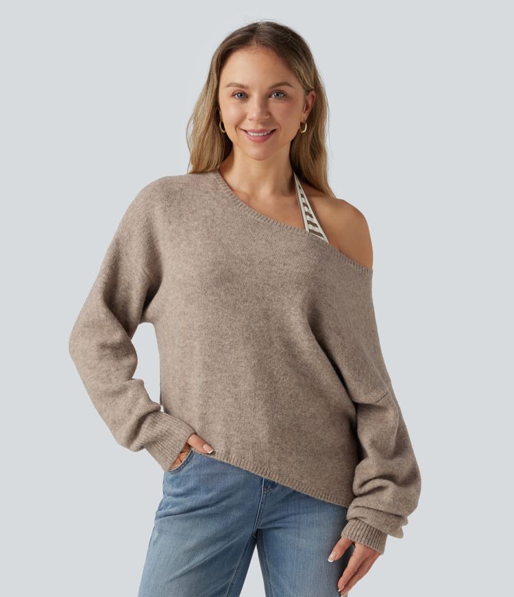 One Shoulder Long Sleeve Asymmetric Casual Sweater One Shoulder Long Sleeve Asymmetric Casual Sweater