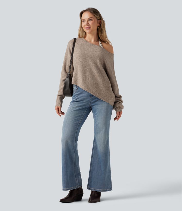 One Shoulder Long Sleeve Asymmetric Casual Sweater One Shoulder Long Sleeve Asymmetric Casual Sweater