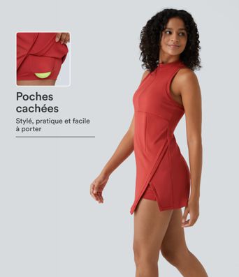 Robe de Tennis Mini Sport 2 Pièces avec Fermeture Éclair Dos Nageur et Poches Latérales Fendues Robe de Tennis Mini Sport 2 Pièces avec Fermeture Éclair Dos Nageur et Poches Latérales Fendues
