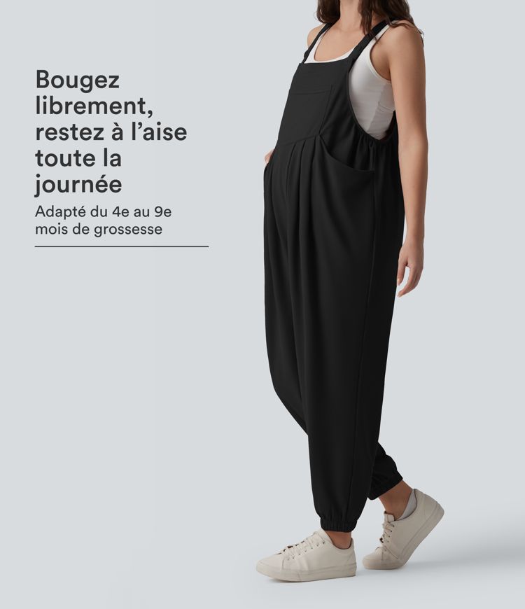 Salopette jogging maternité décontractée gauffrée avec poches Salopette jogging maternité décontractée gauffrée avec poches