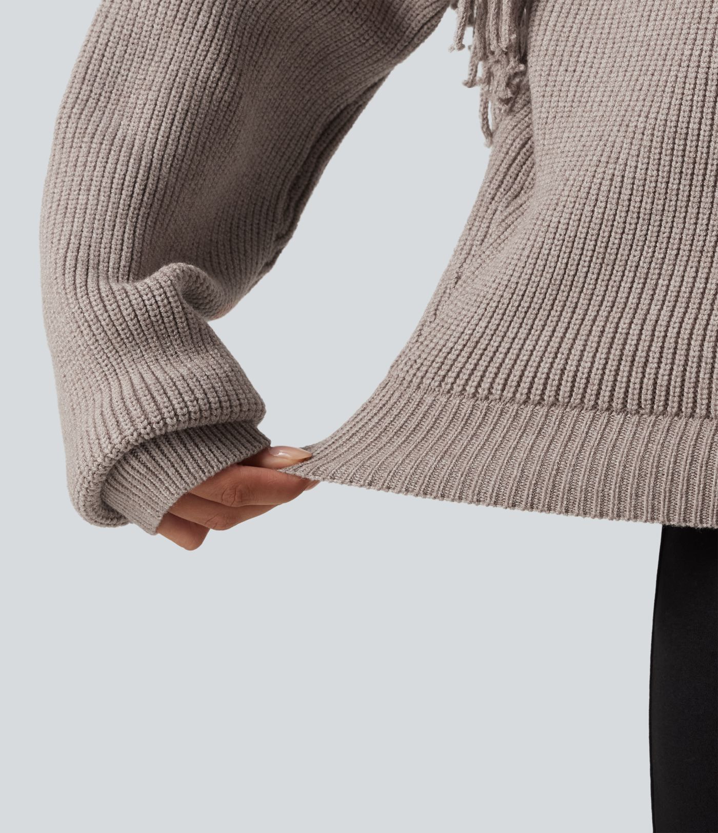 Pull de bureau à encolure arrondie, manches longues et franges