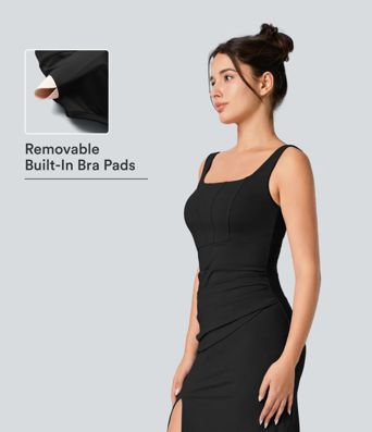 SoftlyZero™ Airy Square Neck Backless Corset Ruched Split Bodycon Midi InstantCool Bridesmaid and Wedding Guest Dress SoftlyZero™ Airy Square Neck Backless Corset Ruched Split Bodycon Midi InstantCool Bridesmaid and Wedding Guest Dress