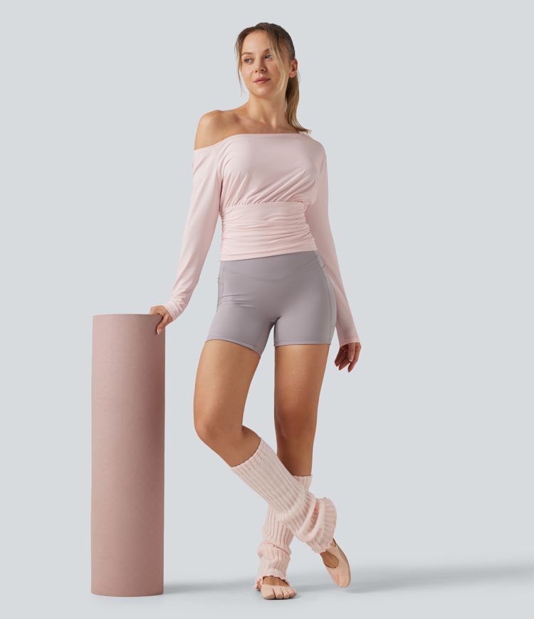 One Shoulder Long Sleeve Ruched InstantCool Yoga Sports Top-UPF50+ One Shoulder Long Sleeve Ruched InstantCool Yoga Sports Top-UPF50+