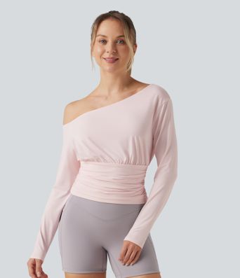 One Shoulder Long Sleeve Ruched InstantCool Yoga Sports Top-UPF50+ One Shoulder Long Sleeve Ruched InstantCool Yoga Sports Top-UPF50+