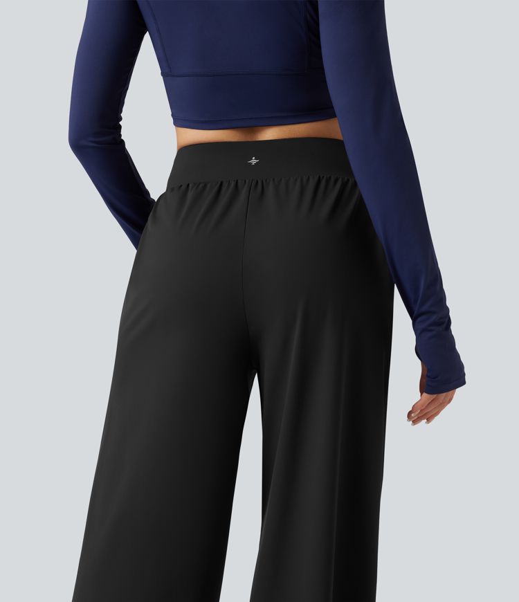 High Waisted Wide Leg Quick Dry InstantCool Dance Pants with Pockets-UPF40+ High Waisted Wide Leg Quick Dry InstantCool Dance Pants with Pockets-UPF40+