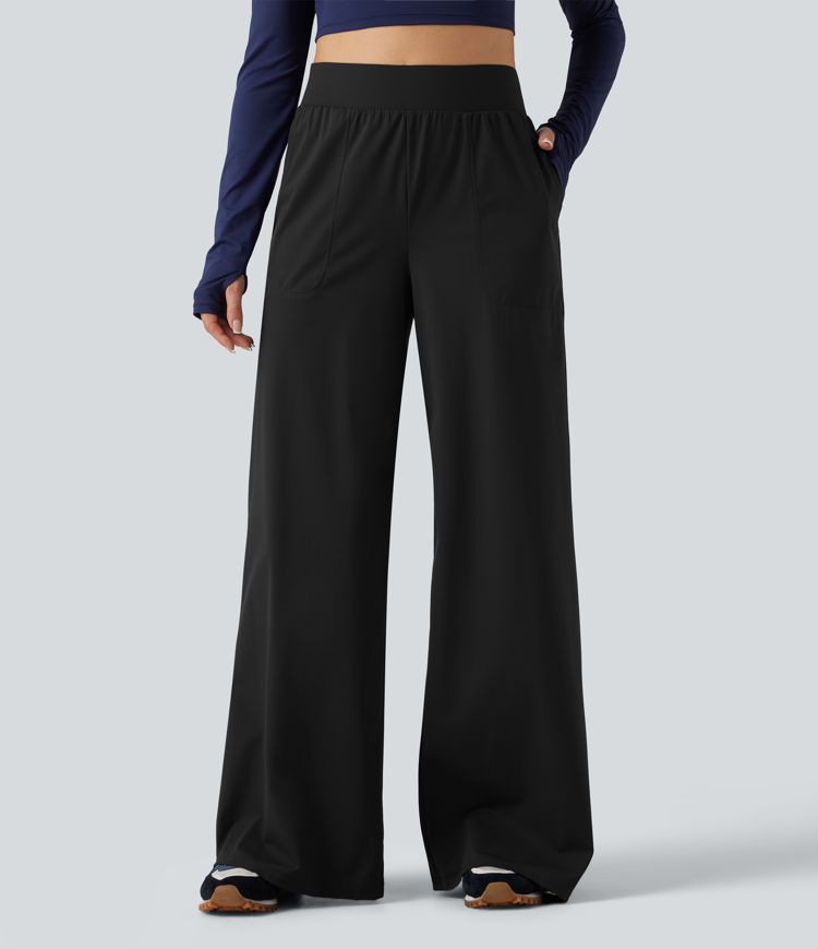 High Waisted Wide Leg Quick Dry InstantCool Dance Pants with Pockets-UPF40+