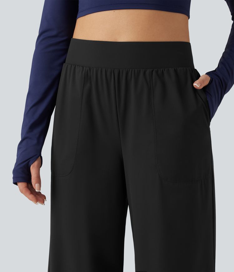 High Waisted Wide Leg Quick Dry InstantCool Dance Pants with Pockets-UPF40+ High Waisted Wide Leg Quick Dry InstantCool Dance Pants with Pockets-UPF40+