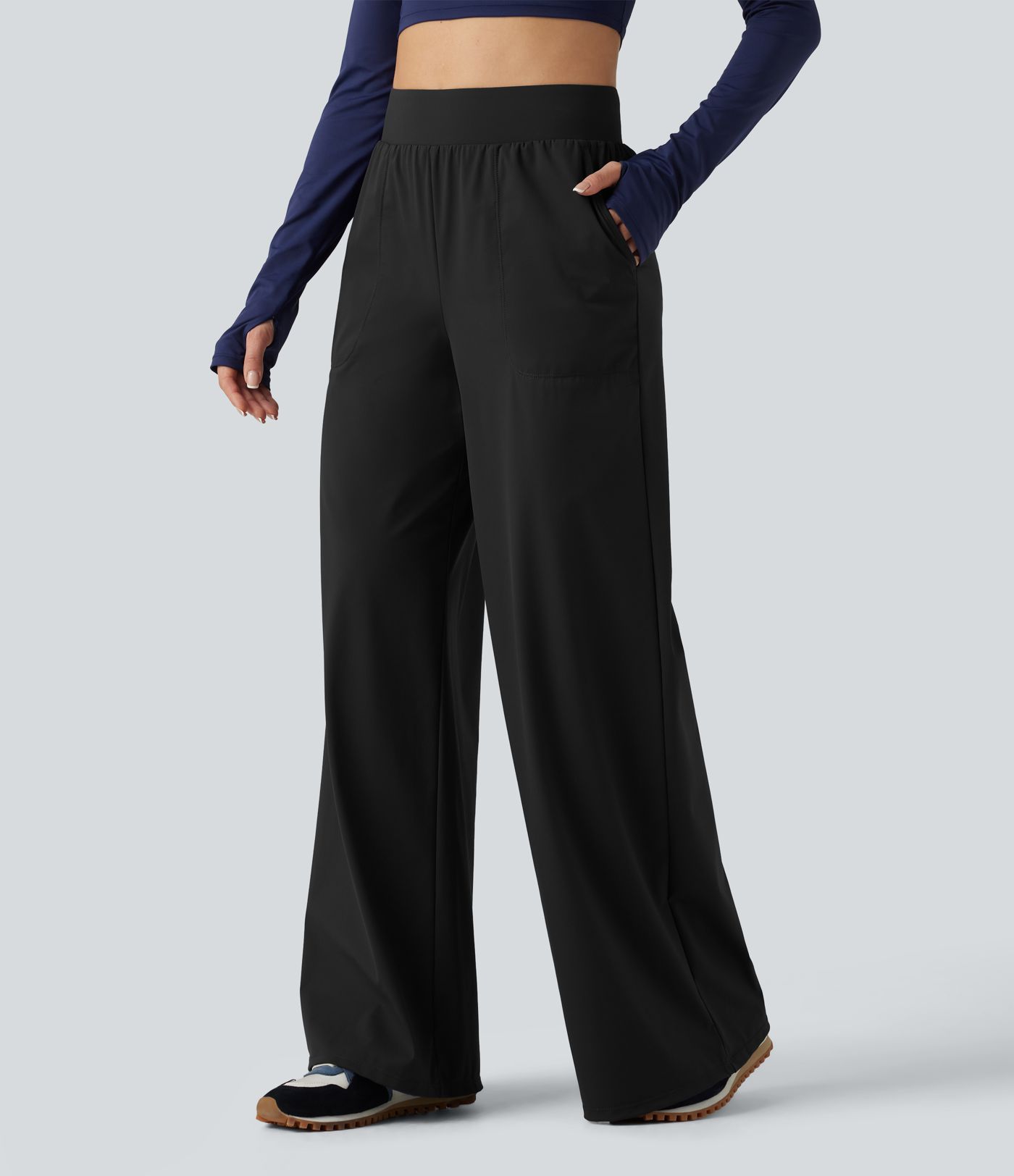 High Waisted Wide Leg Quick Dry InstantCool Dance Pants with Pockets-UPF40+ High Waisted Wide Leg Quick Dry InstantCool Dance Pants with Pockets-UPF40+