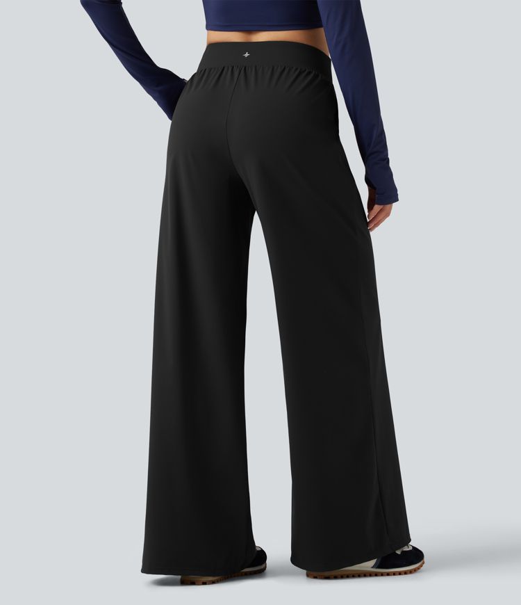 High Waisted Wide Leg Quick Dry InstantCool Dance Pants with Pockets-UPF40+ High Waisted Wide Leg Quick Dry InstantCool Dance Pants with Pockets-UPF40+