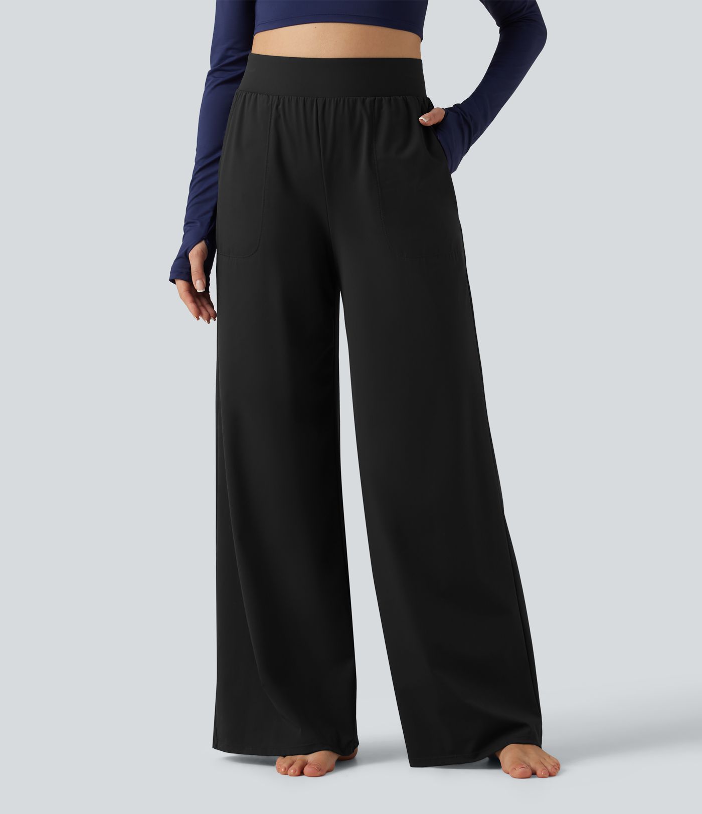 High Waisted Wide Leg Quick Dry InstantCool Dance Pants with Pockets-UPF40+ High Waisted Wide Leg Quick Dry InstantCool Dance Pants with Pockets-UPF40+