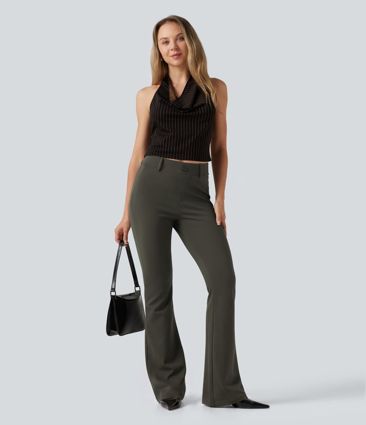 Halara Flex™ Bootcut-Arbeitshose mit mittelhohem Bund und Taschen