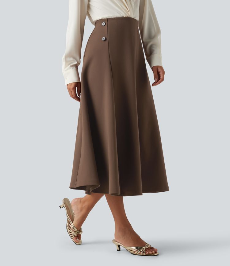 Jupe midi de bureau taille haute coupe trapèze Jupe midi de bureau taille haute coupe trapèze