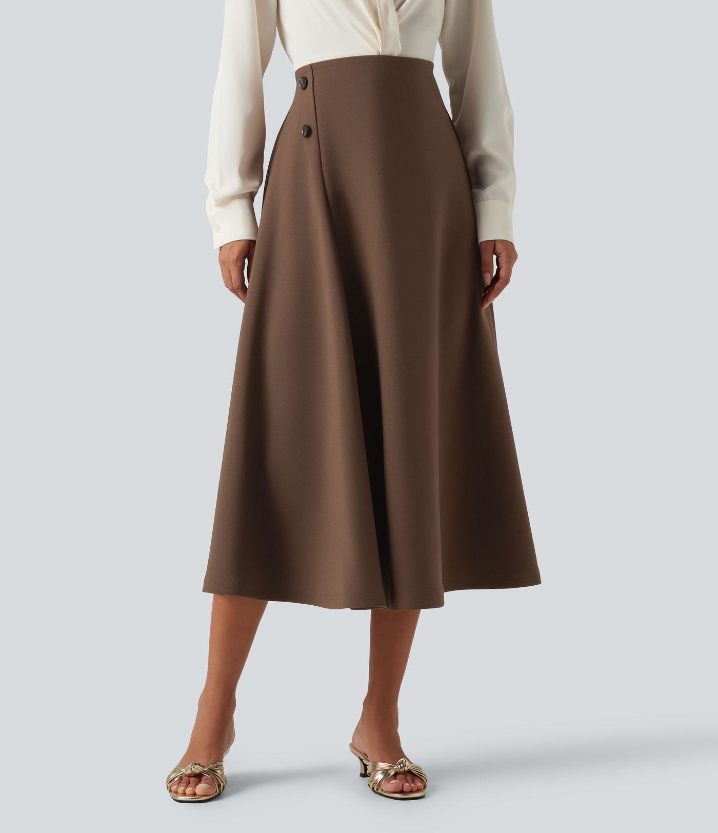 Jupe midi de bureau taille haute coupe trapèze Jupe midi de bureau taille haute coupe trapèze
