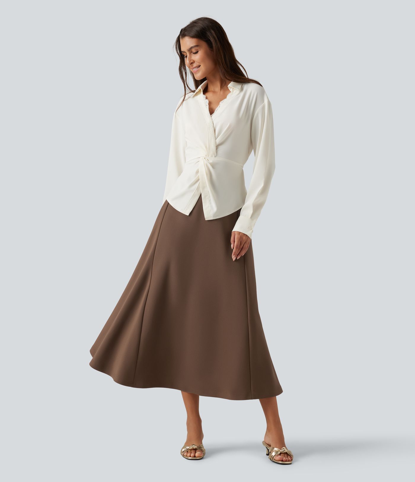 Jupe midi de bureau taille haute coupe trapèze Jupe midi de bureau taille haute coupe trapèze