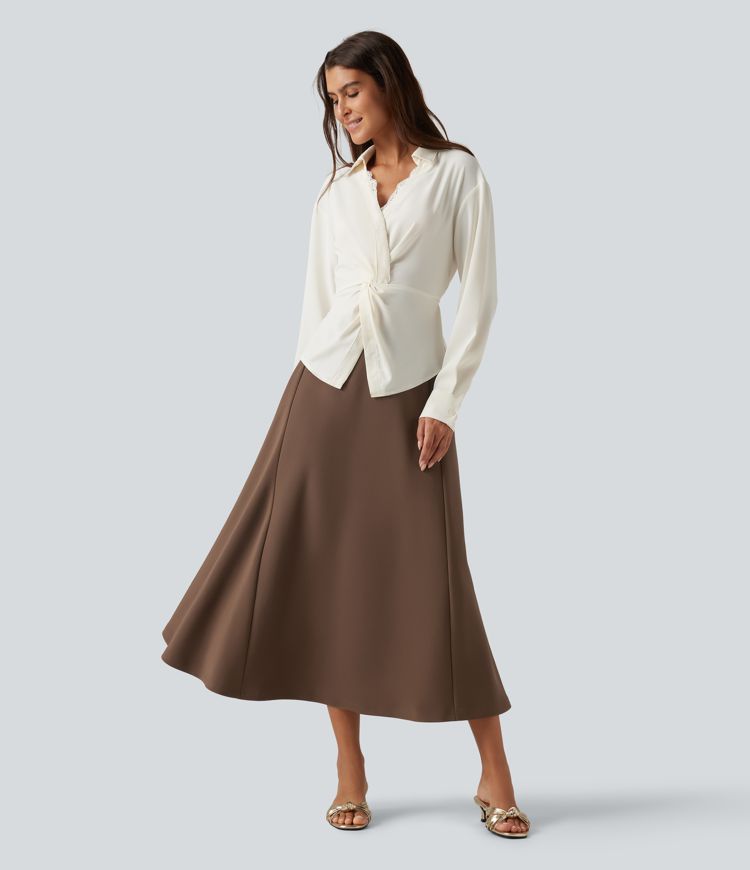 Jupe midi de bureau taille haute coupe trapèze Jupe midi de bureau taille haute coupe trapèze